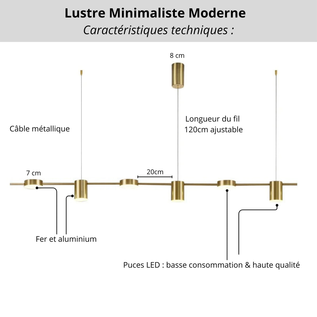 Lustre Minimaliste Moderne | Noir ou Doré en plusieurs tailles - LUSTRINA