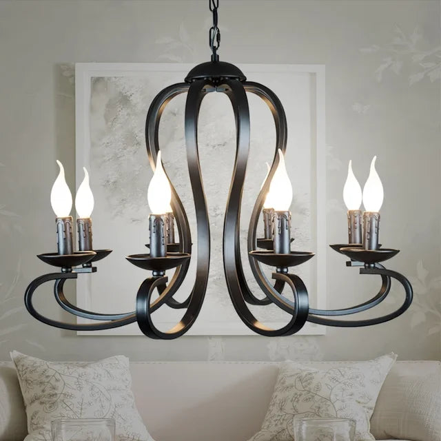 Lustre Intemporel | Lustre Vintage en Fer Forgé blanc ou noir, Éclairage Moderne pour Salon et Chambre - LUSTRINA