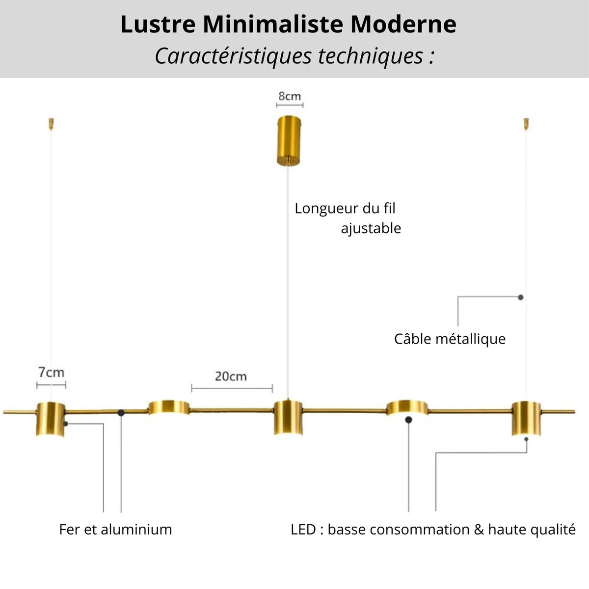Lustre Minimaliste Moderne | Noir ou Doré en plusieurs tailles - LUSTRINA