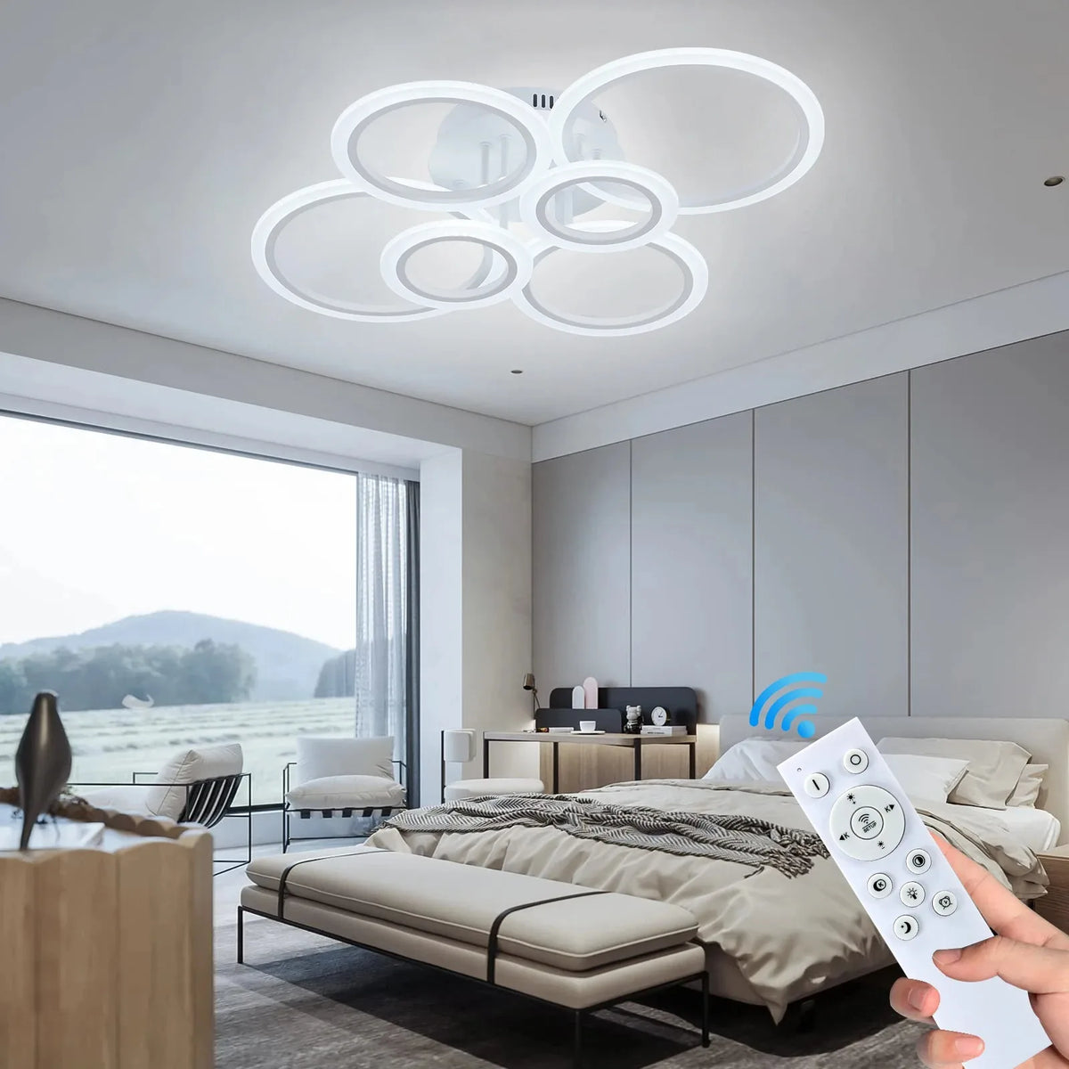 Prisma | Lustre LED avec 4 ou 6 Anneaux, Idéal pour Salon et Chambre - LUSTRINA