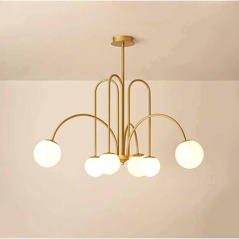 Lustre Orbolla | Lustre en Verre Opale Givré avec Globes, Métal Noir ou Doré - LUSTRINA