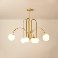 Lustre Orbolla | Lustre en Verre Opale Givré avec Globes, Métal Noir ou Doré - LUSTRINA