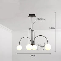 Lustre Orbolla | Lustre en Verre Opale Givré avec Globes, Métal Noir ou Doré - LUSTRINA