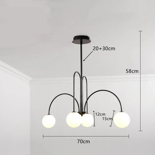 Lustre Orbolla | Lustre en Verre Opale Givré avec Globes, Métal Noir ou Doré - LUSTRINA