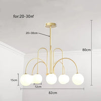 Lustre Orbolla | Lustre en Verre Opale Givré avec Globes, Métal Noir ou Doré - LUSTRINA