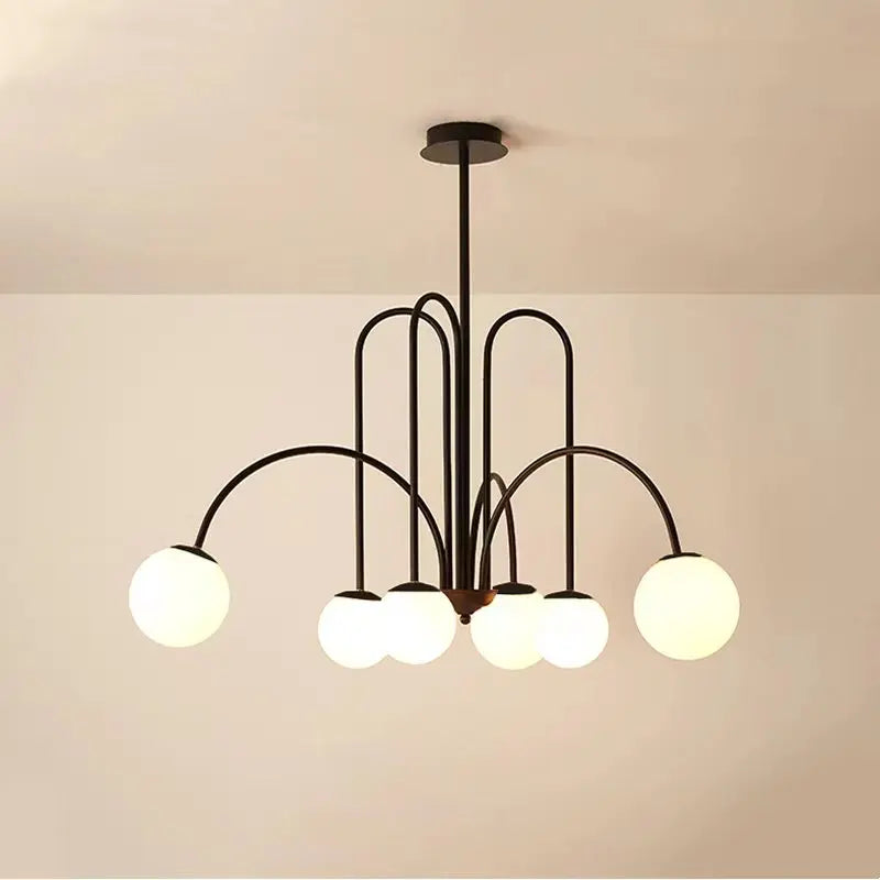 Lustre Orbolla | Lustre en Verre Opale Givré avec Globes, Métal Noir ou Doré - LUSTRINA