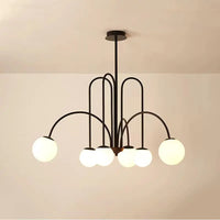 Lustre Orbolla | Lustre en Verre Opale Givré avec Globes, Métal Noir ou Doré - LUSTRINA